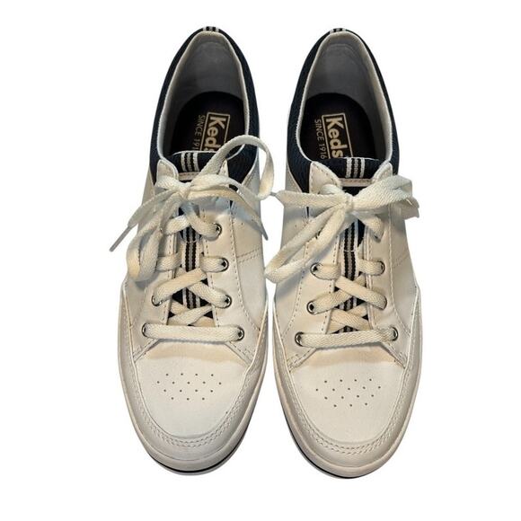 Keds Shoes - Keds, Rebel lace up leather sneaker, White w/Navy trim, women’s size 8